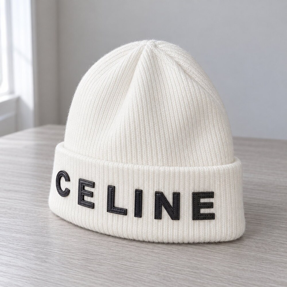 CELINE White Ribbed Knit Beanie - Picture 4 of 6